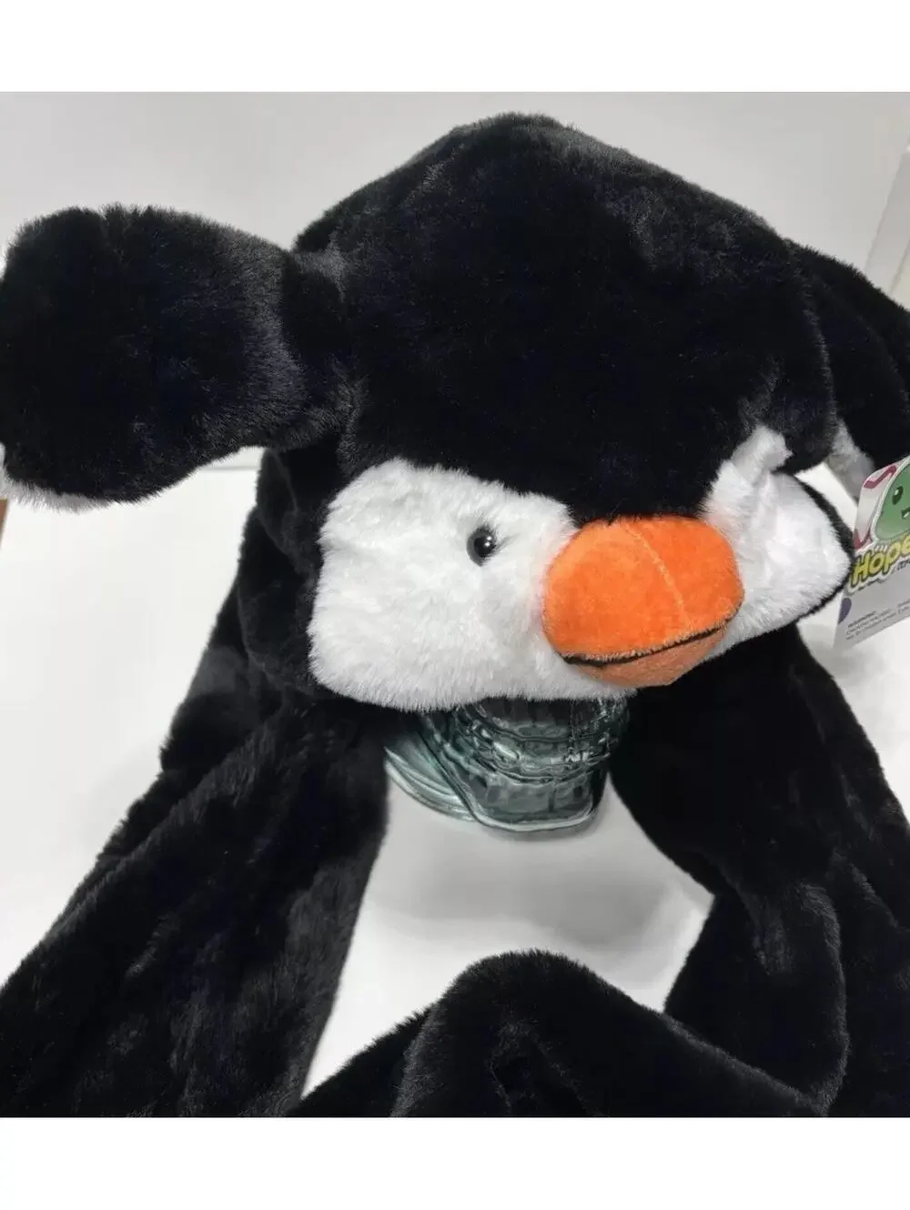 Black Penguin Winter Hat with Jumping Ears – Plush Kids & Adult Beanie, New